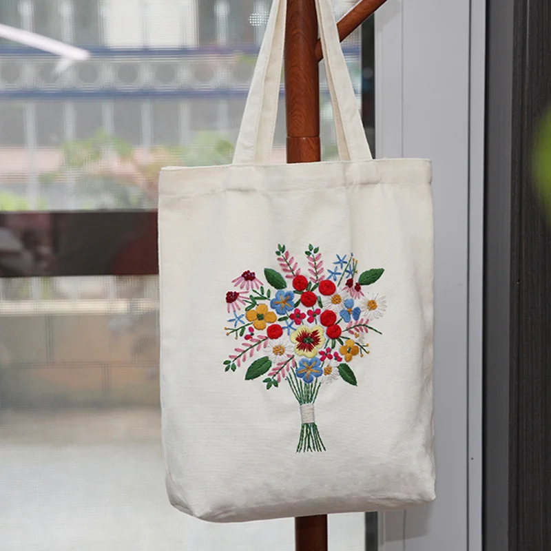 

DIY Your Own Canvas Tote Bag Embroidery Kit Set with Pattern for Beginners Arts and DIY Crafts with Cross Stitch Hoop