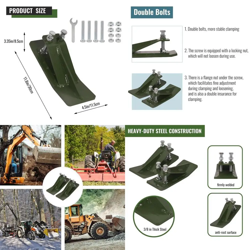 

Green Tractor Bucket Protector with 3/8 Thick Skid Tamer, Double Hex Nuts & Bolts Included for Leaf and Gravel Spreading