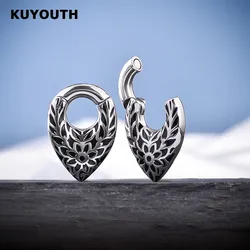 KUYOUTH 2PCS Retro Flower Drop-Shaped Magnet Ear Weight Expanders Stainless Steel Body Piercing Jewelry
