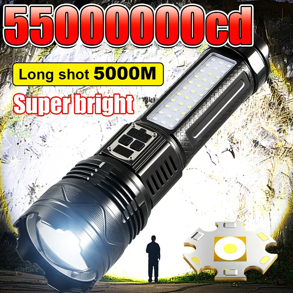 

55000000cd Ultra Powerful Flashlights Rechargeable LED Tactical Torch Lamps Lantern Waterproof Zoom Flashlight Outdoor Emergency