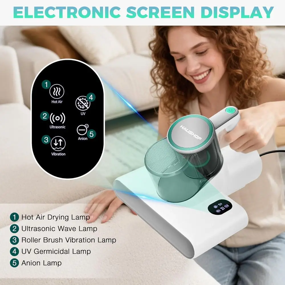 UV-C- en warmtematrasreiniger: 16kPa bedstofzuiger met HEPA, ultrasoon en dubbele bekers