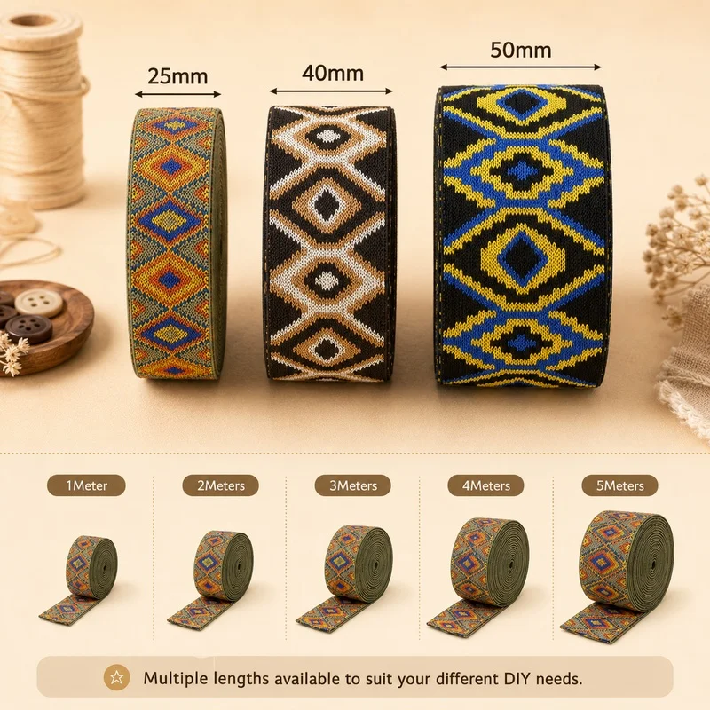 

1-5M 25/40/50mm Jacquard Elastic Bands Ethnic Stretch Ribbon for Pants Waistband Clothes Sewing Webbing Garment Trim Accessories