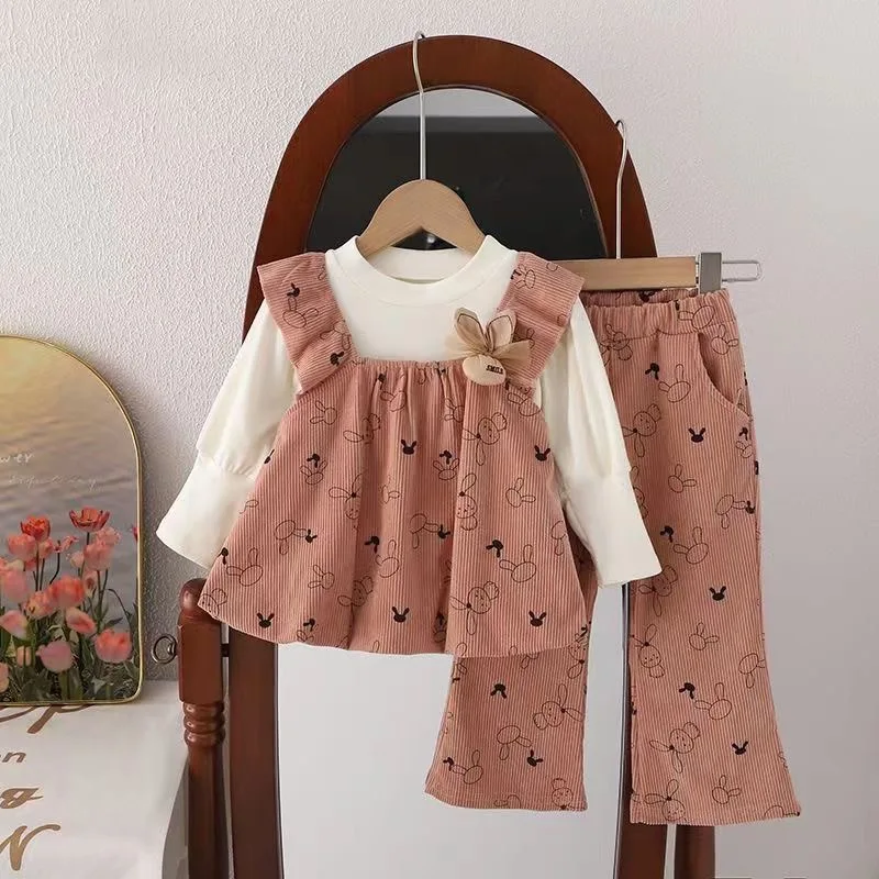 

3PCS/set Cute Rabbit Baby Clothes Girl Autumn Clothing Set T-shirt+Pants