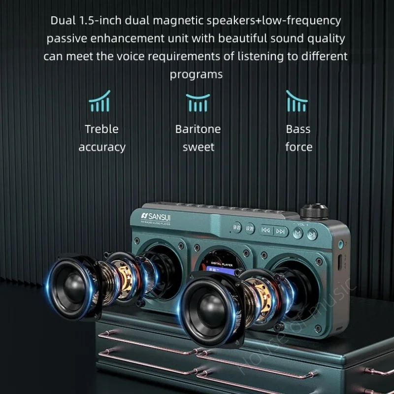 Портативные колонки SANSUI F28 с FM-радио, многофункциональный беспроводной звук Bluetooth с ЖК-дисплеем, TF-картой/отводом через USB