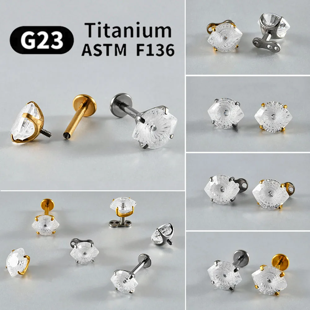 1PC G23 Titanium Earrings Vortex Eye Shape Zircon Helix Diath Piercing Dermal Anchor Surface Piercing Jewelry  Labret Lip Rings