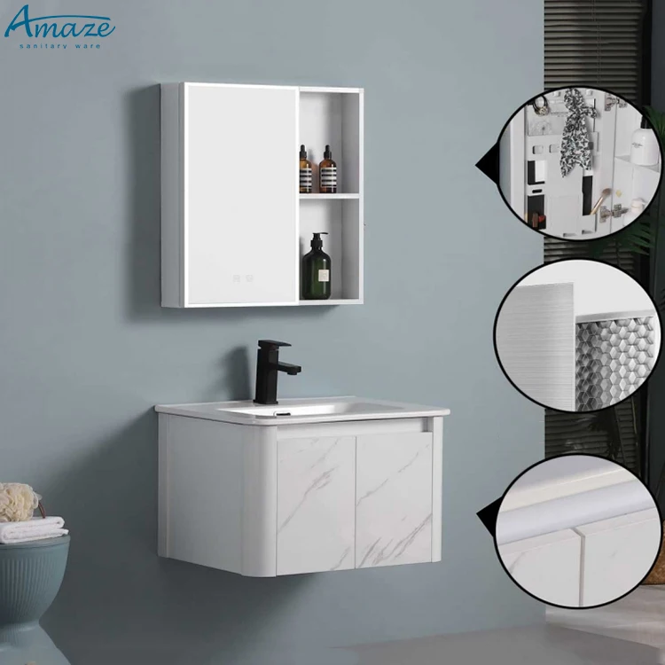 Bathroom Aluminum-plastic Honeycomb Panel New Design White Wall-mounted Vanity With Mirror Bathroom Cabinet Sink