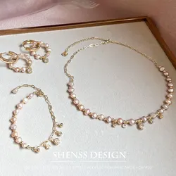 Temperament Design Natural 5-6mm Baroque Pearl Necklace Bracelet Earring  Customized Jewelry for Women's