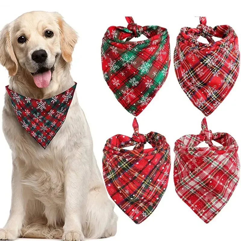 

Dog Bandanas Large Pet Scarf Christmas Snow Print Dog Cotton Plaid WashableBow Ties Collar Cat Dogs Scarf Large Dog Accessories