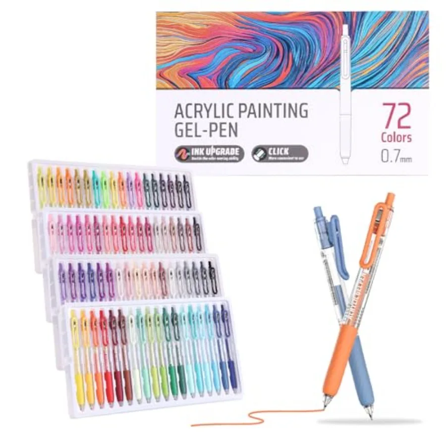 

Acrylic Colored Pens Set Colors Retractable Gel Ink Pens 0.7mm Fine Point Colorful Pen for Black Paper Rock Glass Fabric and Ar