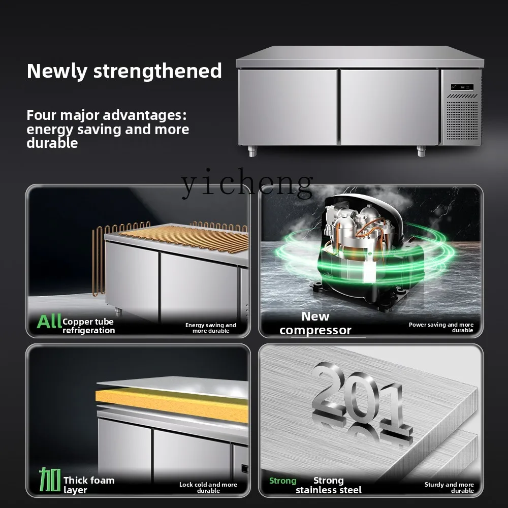 XL Flat Freezer Refrigerated Workbench Freezer Commercial Freezer Operation Table Refrigerator Stainless Steel Kitchen