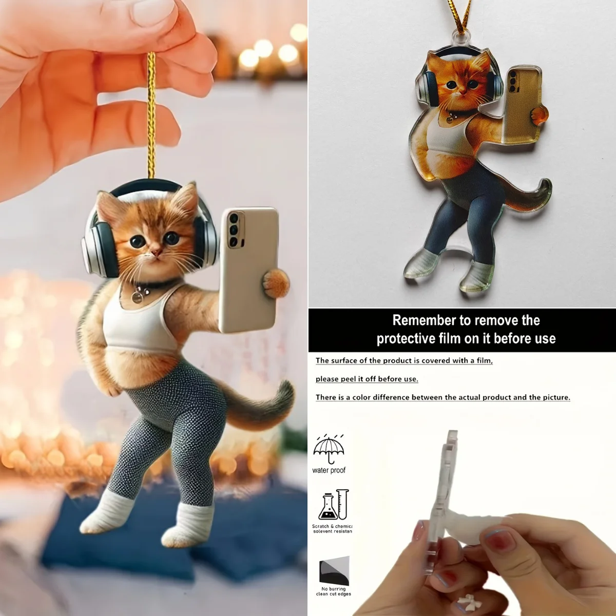2D Cute Cat Pendant Dressed Cartoon Kitten Keychain Acrylic Hanging Ornament Decor for Car Backpack Home Festive Gift For Women