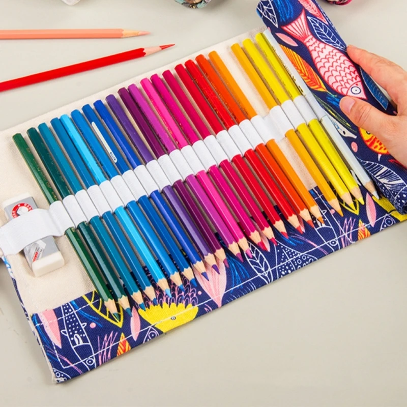 36/48/72 هول قماش نشمر قلم رصاص حقيبة سعة كبيرة القلم الستار التفاف حامل تخزين الحقيبة اللوازم المدرسية دروبشيبينغ