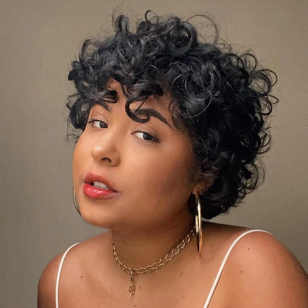 Peruka afro kręcona, stylizowana na rolki z wełny, w pełni wykonana maszynowo, dla naturalnego wyglądu, peruka codzienna dla kobiet, peruka z ludzkich włosów kręconych afro.