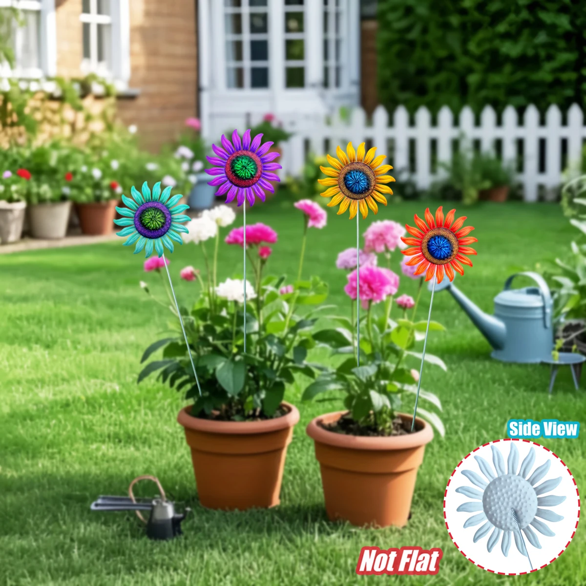 

Metal Flower Garden Stakes, Hand-Painted Rustproof Outdoor Decor for Flower Bed, Yard, Patio, Lawn, Wedding & Mother's Day Gift