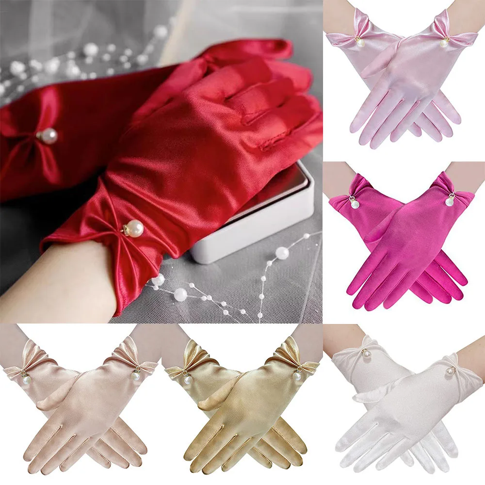 Multicolour Silk Satin Gloves Bridal Wedding Dress Gloves Operas Dinners Short Mittens Versatile Photo Accessories Solid Color