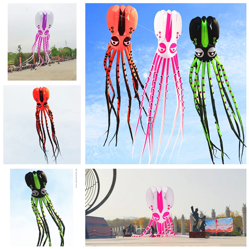 

free shipping large octopus soft kite for adults reel nylon outdoor toys flying jellyfish kites kevlar line