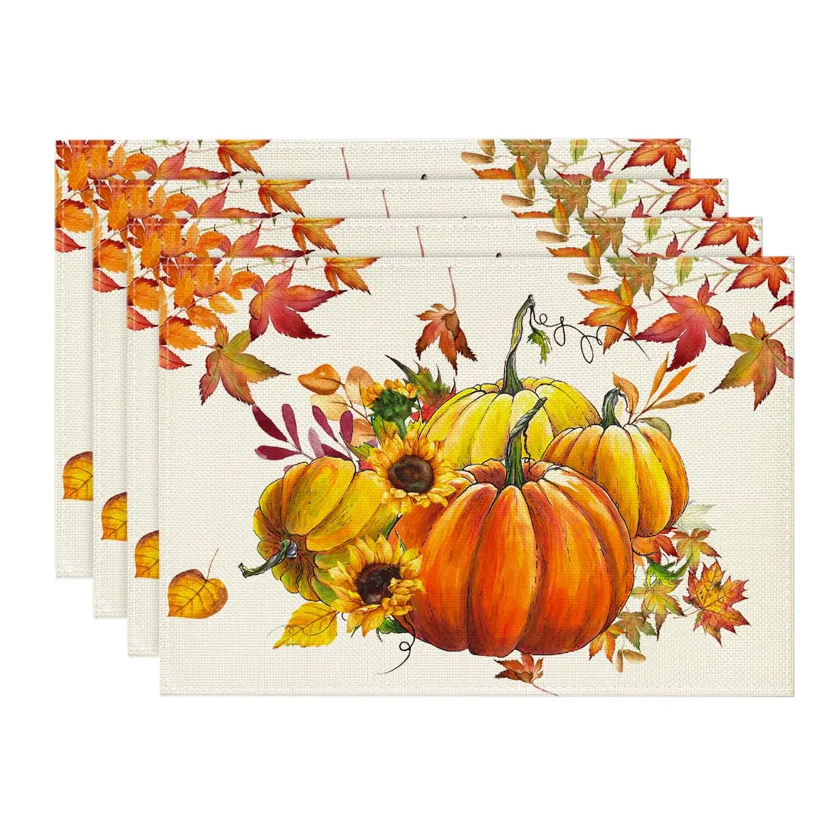 

Pumpkins Maple Leaves Fall Placemats Set of 4, 12x18 Inch, Thanksgiving Table Mats for Party, Kitchen and Dining Decor