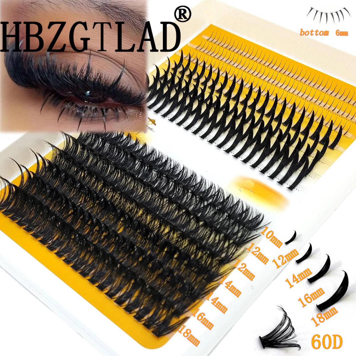 Eyelash Extension Doll Eye - ขนตาปลอม HBZGTLAD 60D-120D แบบกลุ่ม 3 มิติ
