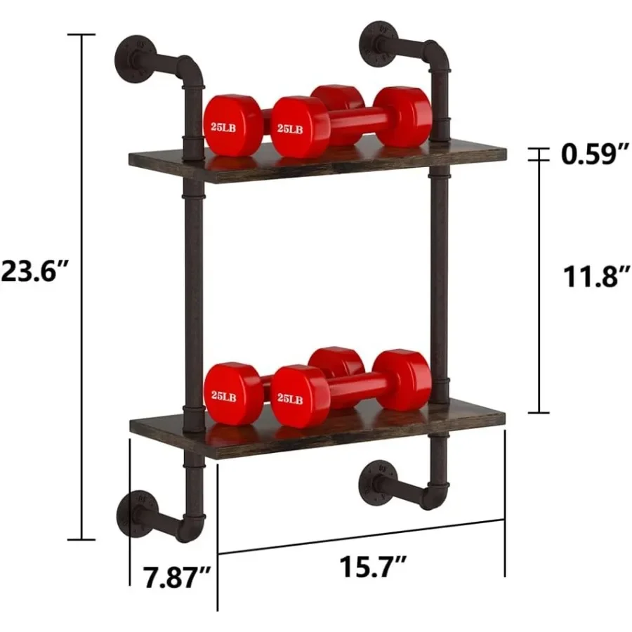 2-уровневые плавающие полки для ванной комнаты в промышленной трубе, 16-дюймовая настенная полка из дерева в деревенском стиле, стеллаж для хранения, держатель для мелочей