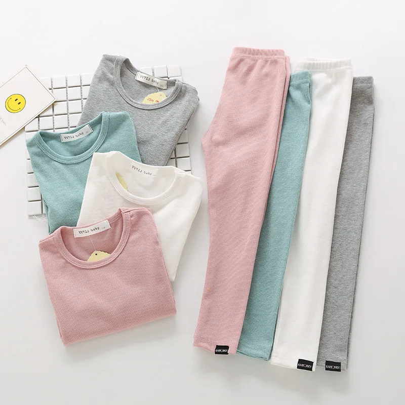 

Kids Pajama Set Pure Cotton Solid Color Boys Sleepwear Girls Loungewear Suit Children Sleep Set 1-6Y Soft Sleepwear Outfit