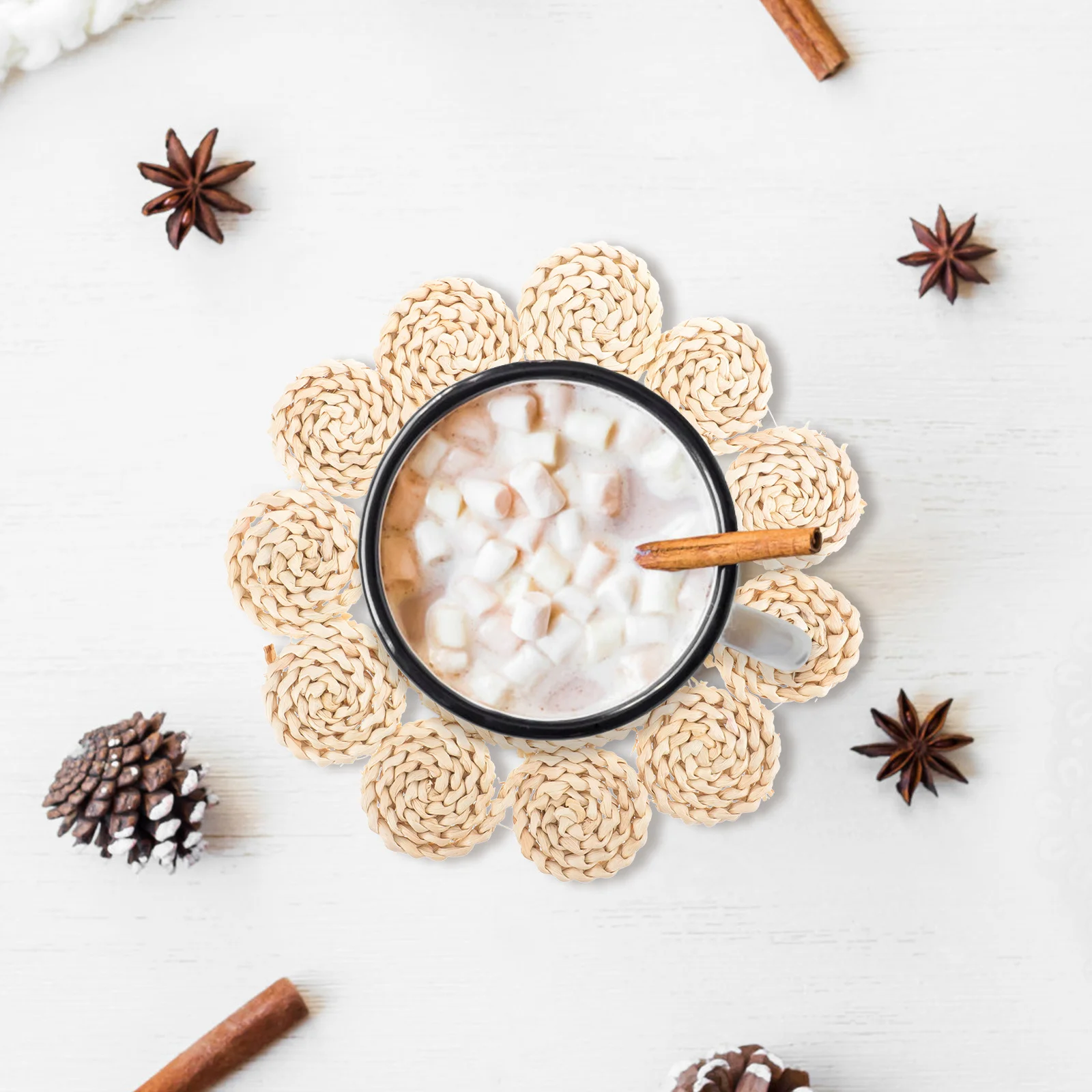 

Flower-Shaped Braided Woven Placemat Heat Resistant Non-Slip Table Mat For Kitchen Dining Decor Handwoven Pad