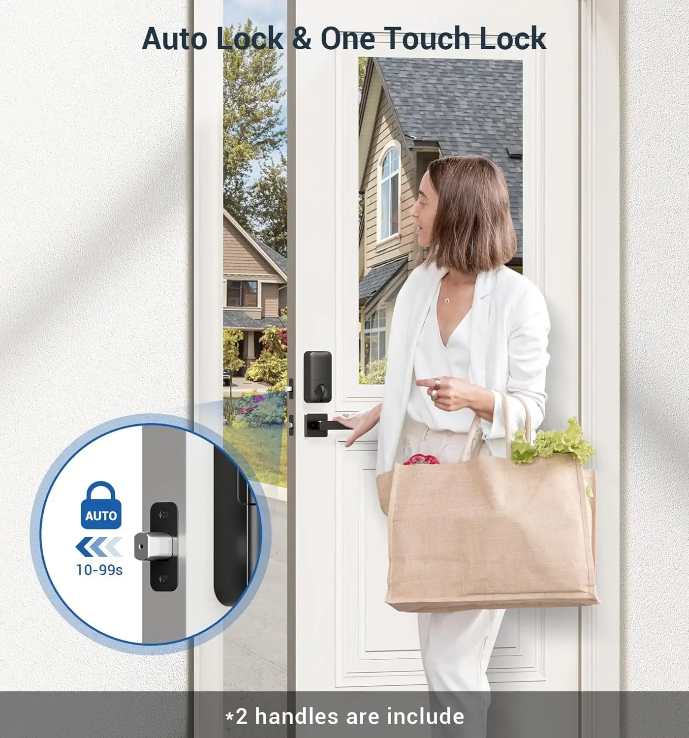 Fingerprint Door Lock Set, Keyless Entry Door Lock, Front Door Handle Set, Electronic Keypad Deadbolt with Lever Handle, 2