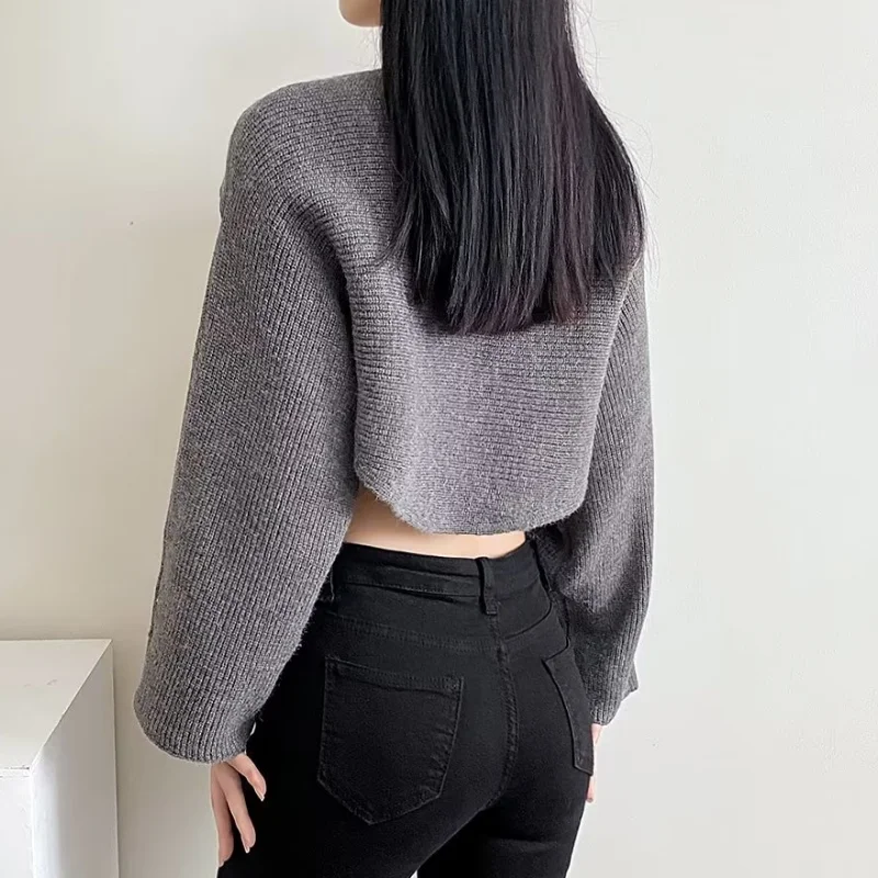 Short Pullovers Sweaters Autumn Winter 2023 Streetwear Knitted Sweater Women\'s Long Sleeve Cross Irregular Solid Y2K Tops 22933