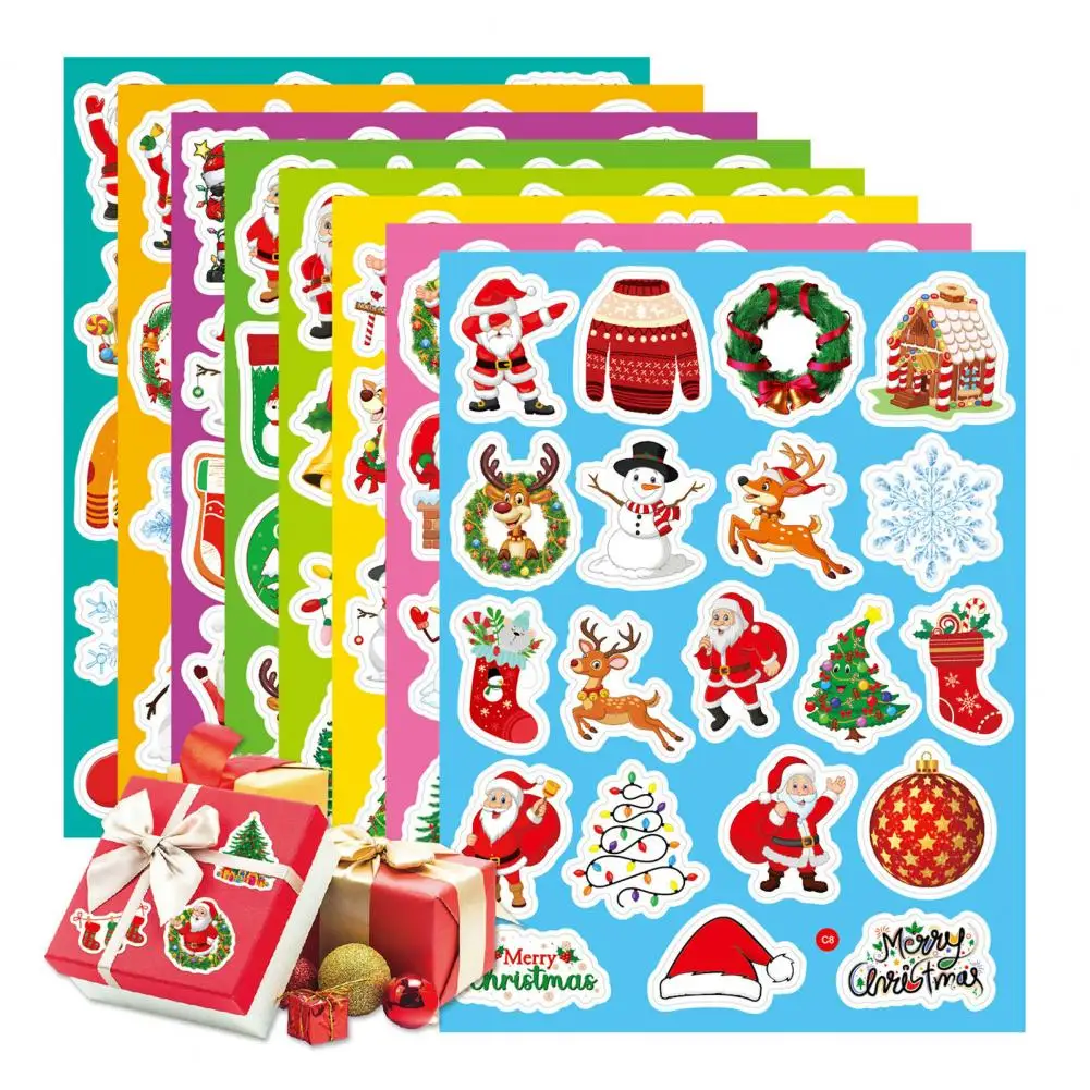 Christmas Gift Box Stickers Christmas Sticker Set 8 Sheets/160pcs of Waterproof Pvc Removable Decals for Phone Covers for Kids