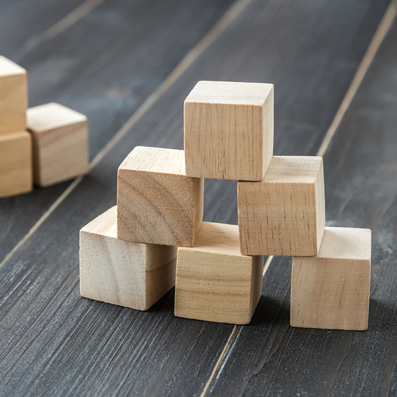Niedokończone puste Mini DIY drewniane kwadratowe bloki drewno z litego drewna kostki rzemiosło stolarskie zabawki dla dzieci Puzzle materiał do robienia malowania wystrój