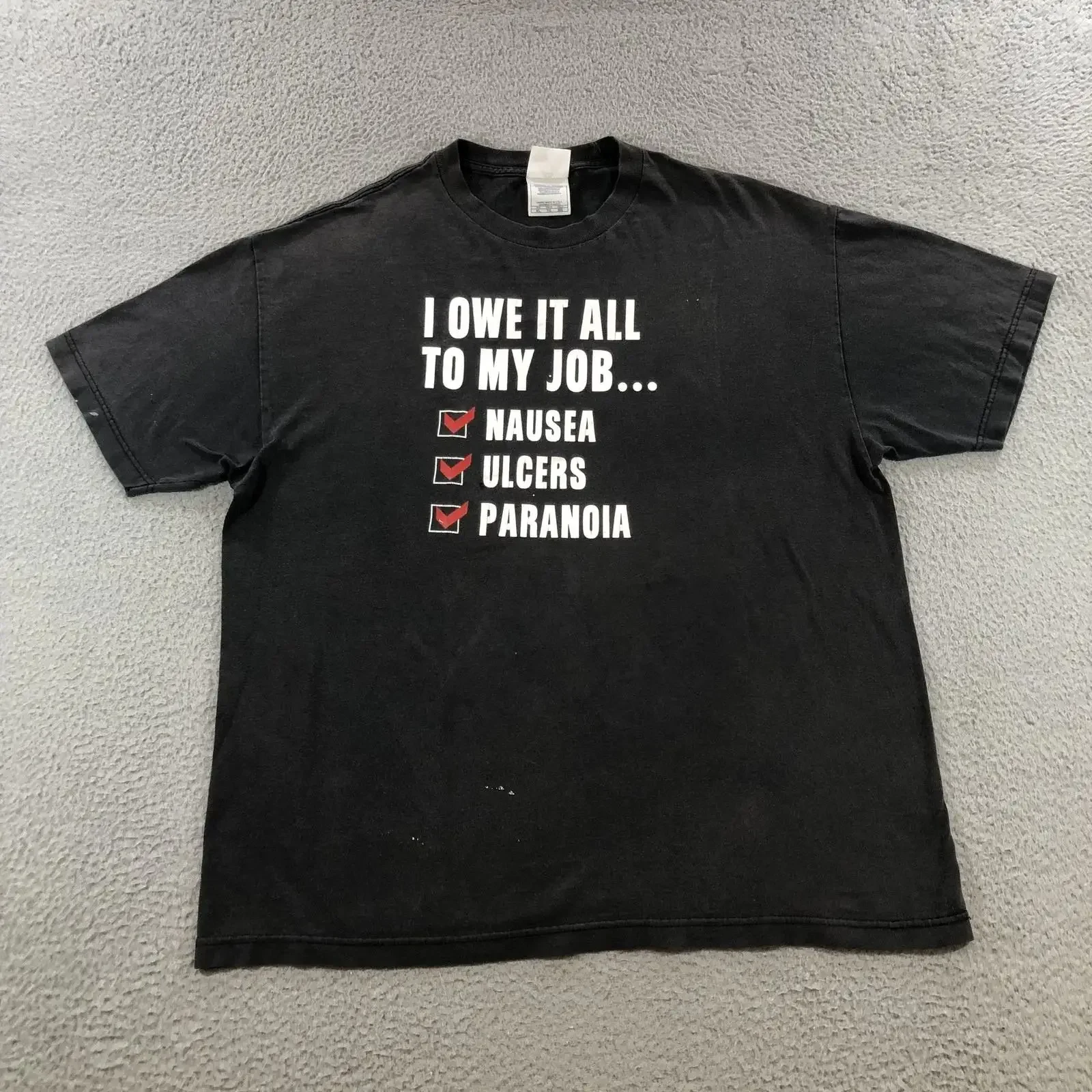 Funny Work T Shirt Mens XL Black Alstyle Nausea Ulcers Paranoia Humor vintage Washed Breathable Casual homme Comfortable