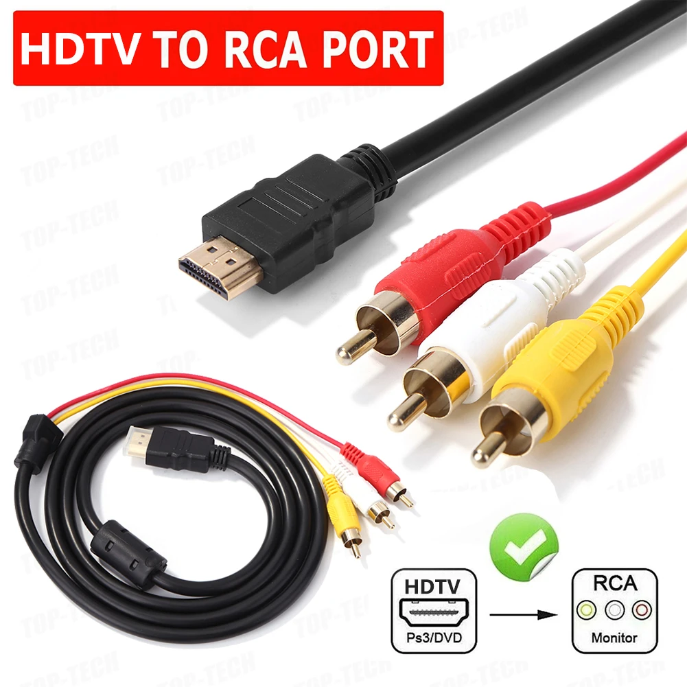 HDMI-Compatible Male to 3 RCA Male Audio Video AV Adapter Converter Cable 1080P