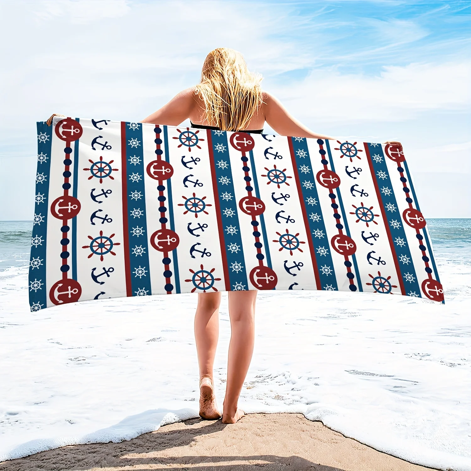 

Nautical Pattern Beach Towel for FunMicrofiber terry bath towels for yoga, travel, swimming, fitness and camping