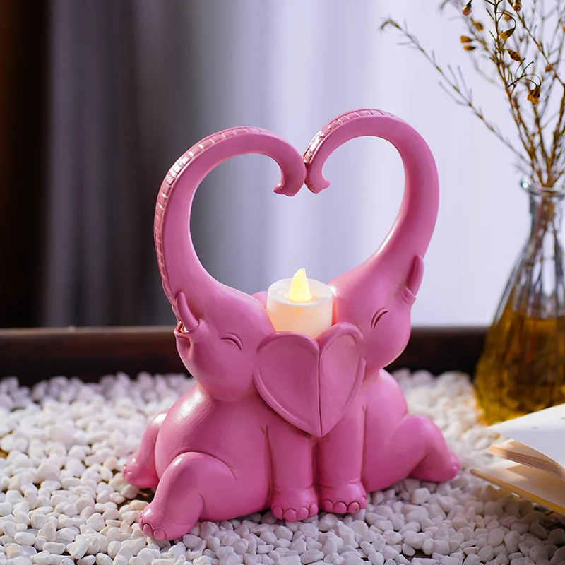 NORTHEUINS Resin Europe Couple Elephant Candlestick Ornaments Art Home Interior Decor Figurines Candle Holder Objects Decoration