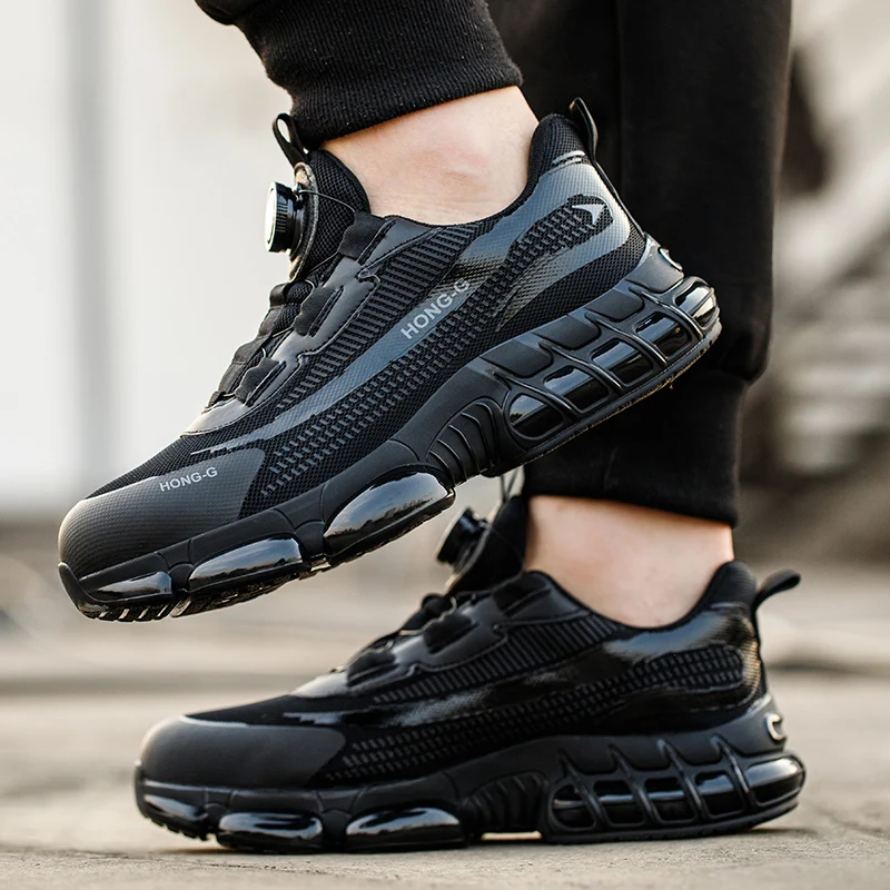 Rotating Button Safety Shoes Steel Toe Work Shoes for Men Anti-Smash Anti-Puncture Work Sneaker Breathable Safety Shoes Man