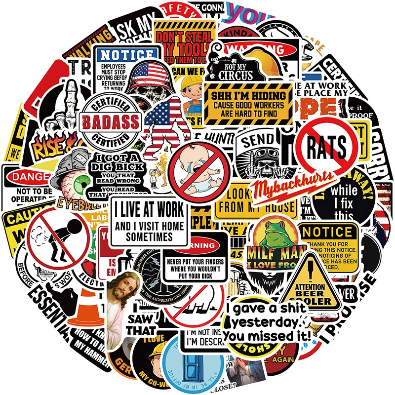 50PCS Safety Warning Signs Stickers Hard Hat Stickers Vinyl Waterproof Warning Decals for Scrapbooking Laptop Construction Hat