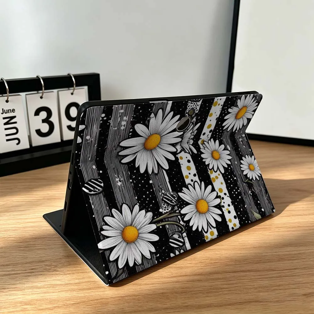 White Daisy Black Background For OPPO VIVO IQOO OnePlus Realme Infinix Pad Pro 13 12.1 11.61 11.4 11 inch Tablet Case Gift