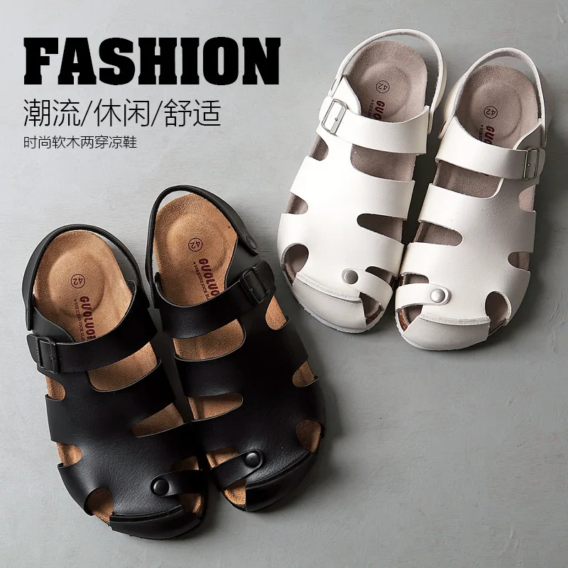 Soft Cork Casual Sandals Women Men Summer Beach Slides Slippers Flip Flops Non-slip Buckle Strap Girls Laides Outside Shoes