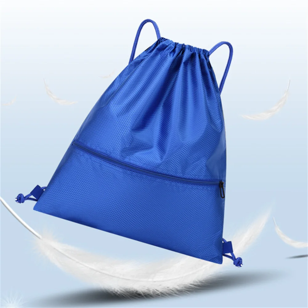 Bolso de hombro con cordón para deportes al aire libre, mochila de Fitness Simple para hombres y mujeres, bolsa de baloncesto ligera, bolsillo con cremallera Oxford