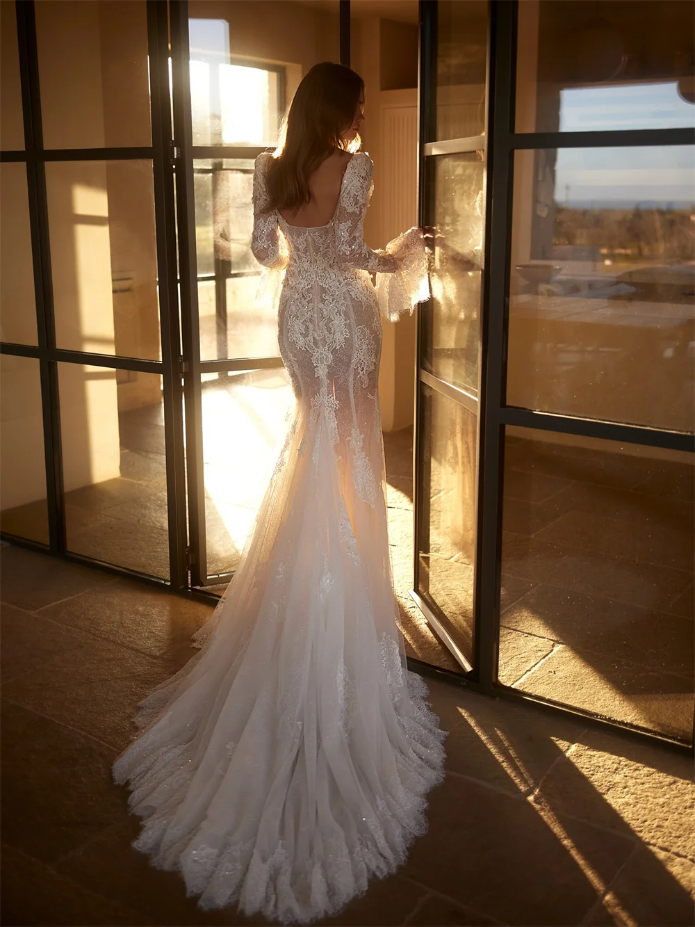 Tokyo Customized Elegant Sweetheart Necklink Wedding Dresses Long Sleeve Backless Lace Bridal Gowns White Mermaid Wedding Gowns