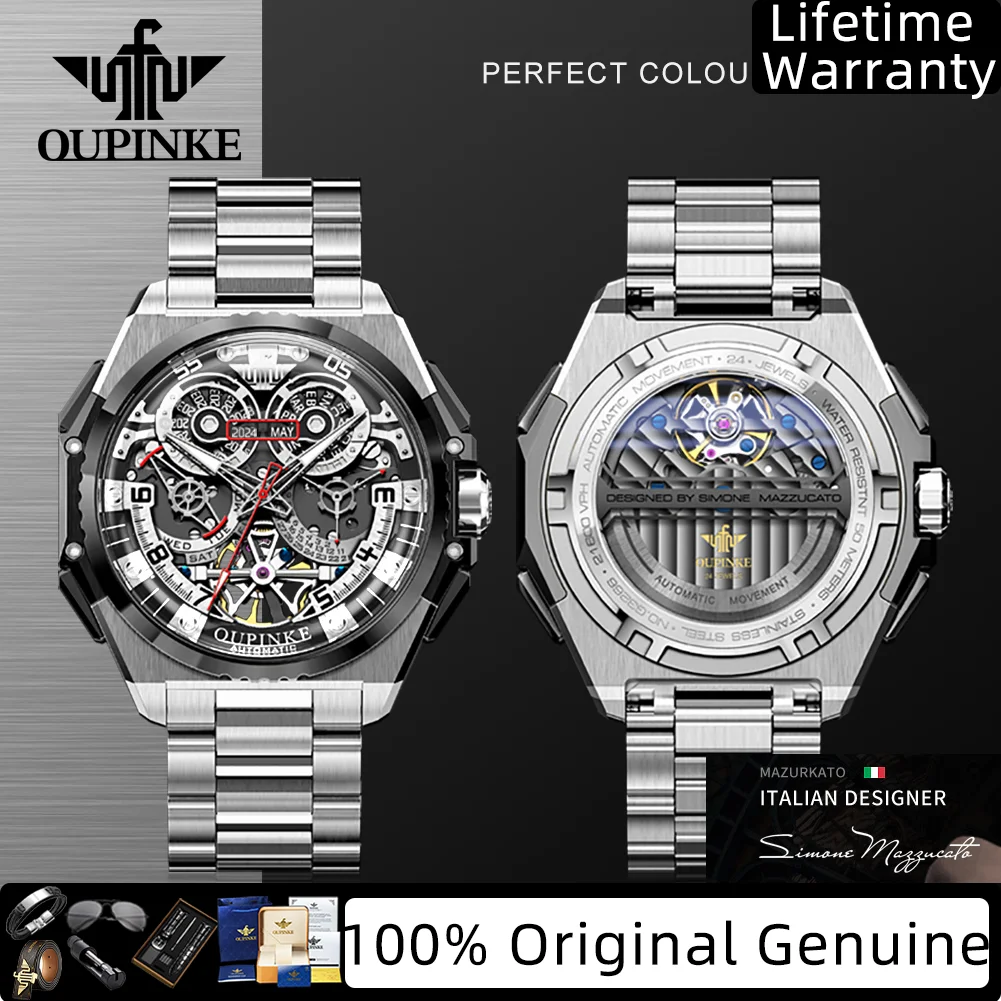 

OUPINKE Men's Watches Italian Designer Collaboration Skeleton Man Watch Luxury Automatic Mechanical Wrist Watches for Men 3266