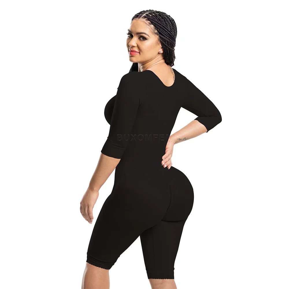 Seamless Faja with Sleeves & Bra Elastic Tight Push Up Complete Body Shaper Adjustable Bodysuits with Hook Eyes Shapewear Girdle