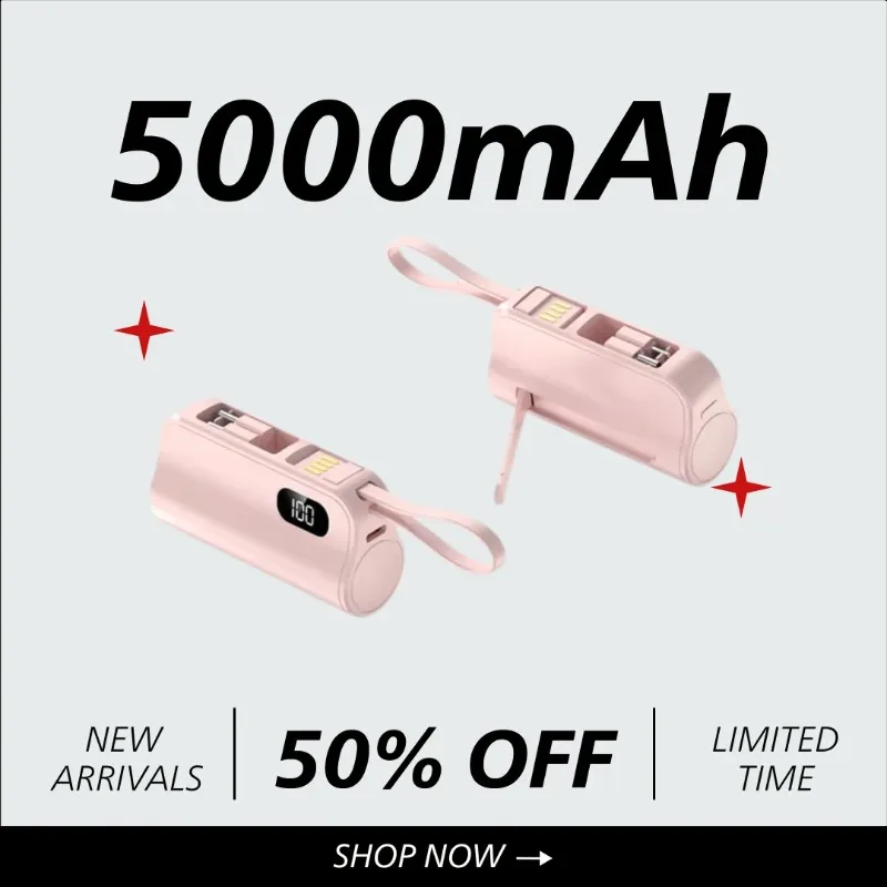 Mini Capsule Power Bank with Built-in Foldable Plug Portable Mini Power Bank