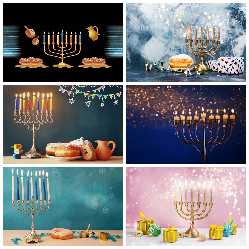 Judaism Happy Hanukkah Photography Backdrop Jewish Jesus Passover Candlestick Party Decor Photographic Background Photo Props