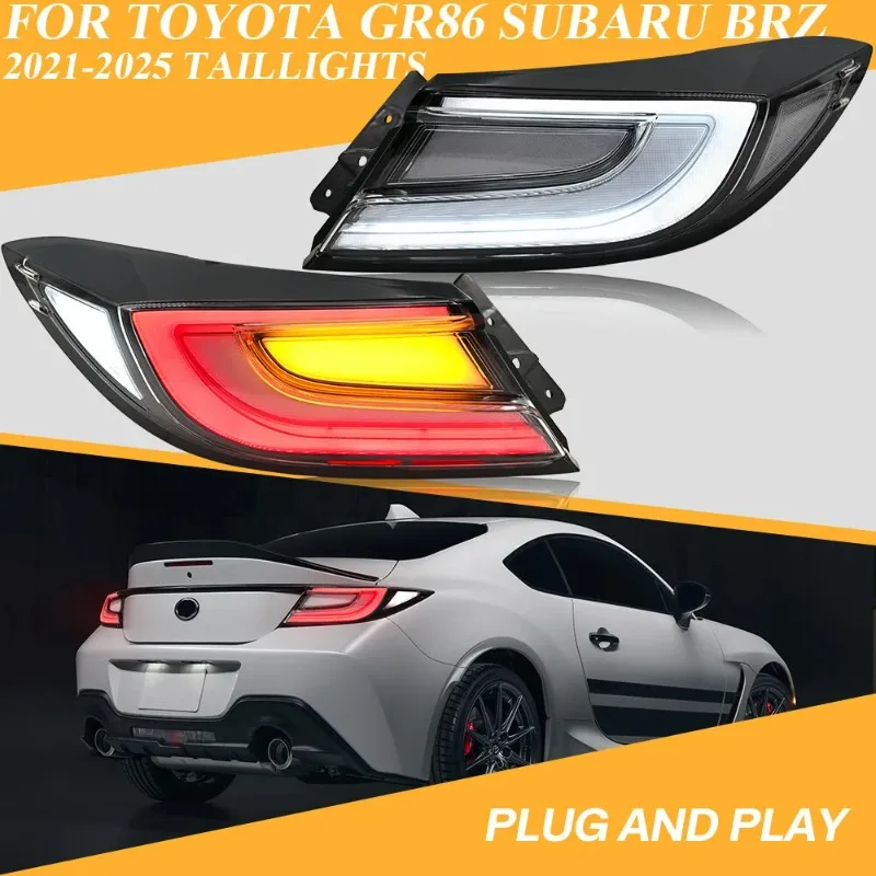 

For Toyota GR86 Subaru BRZ ZN8 ZD8 2022-2025 LED Tail Lights Pair Black Housing Sequential Turn Signal Rear Lamps