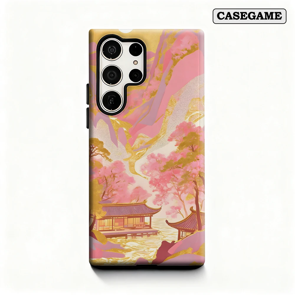 Casegame Phone Case for Samsung Galaxy S25 S26 Ultra S24 Ultra Plus Shockproof Double Layer Cherry Blossom Landscape Cover