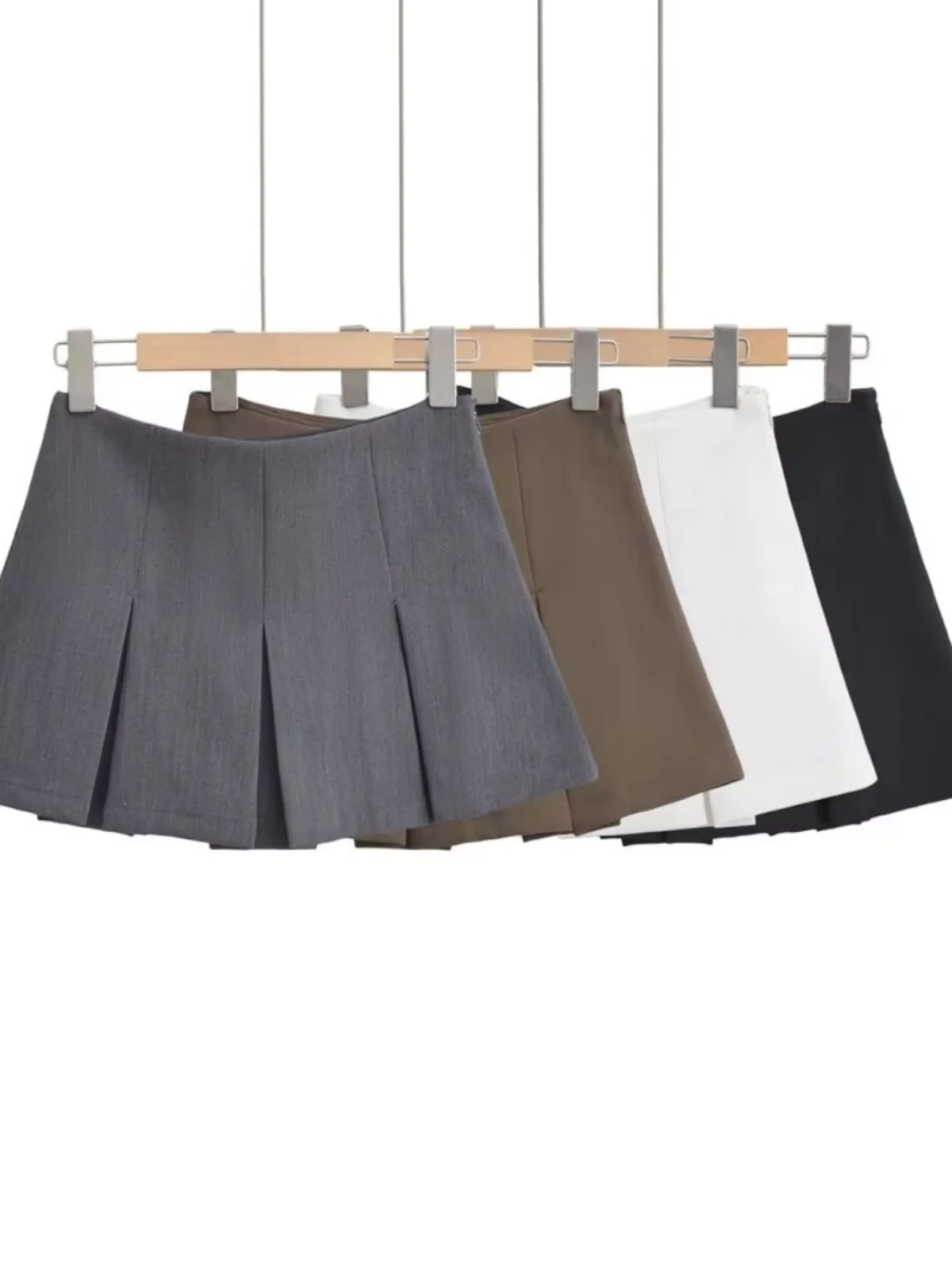 American Retro  Skirt Pants Low Waist Wide Pleat School Sle Visual Lengthening Legs ort Skirt for Young Women