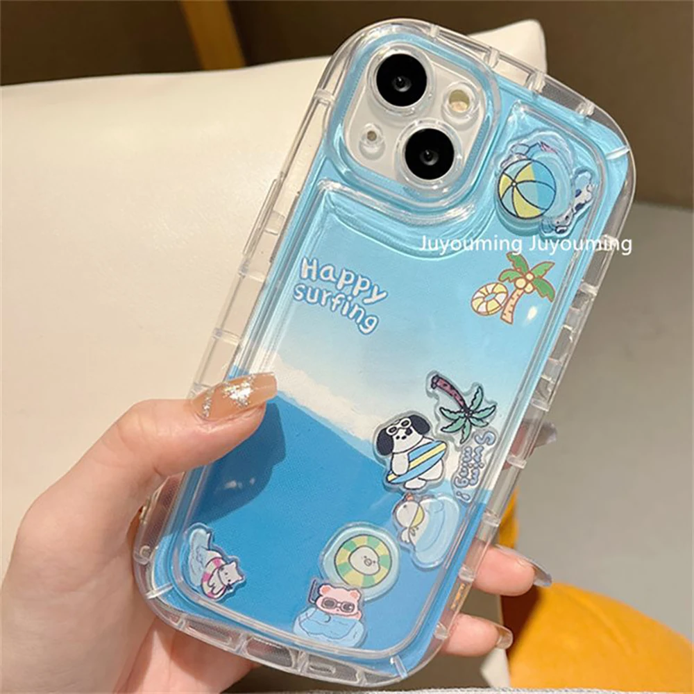 Cartoon Kawaii Animal Cute Doll Summer Sea Surfing Diving Effect Suit for Iphone 15 14 13 12 11 Xr 7 8 Plus Kawaii Girls Case