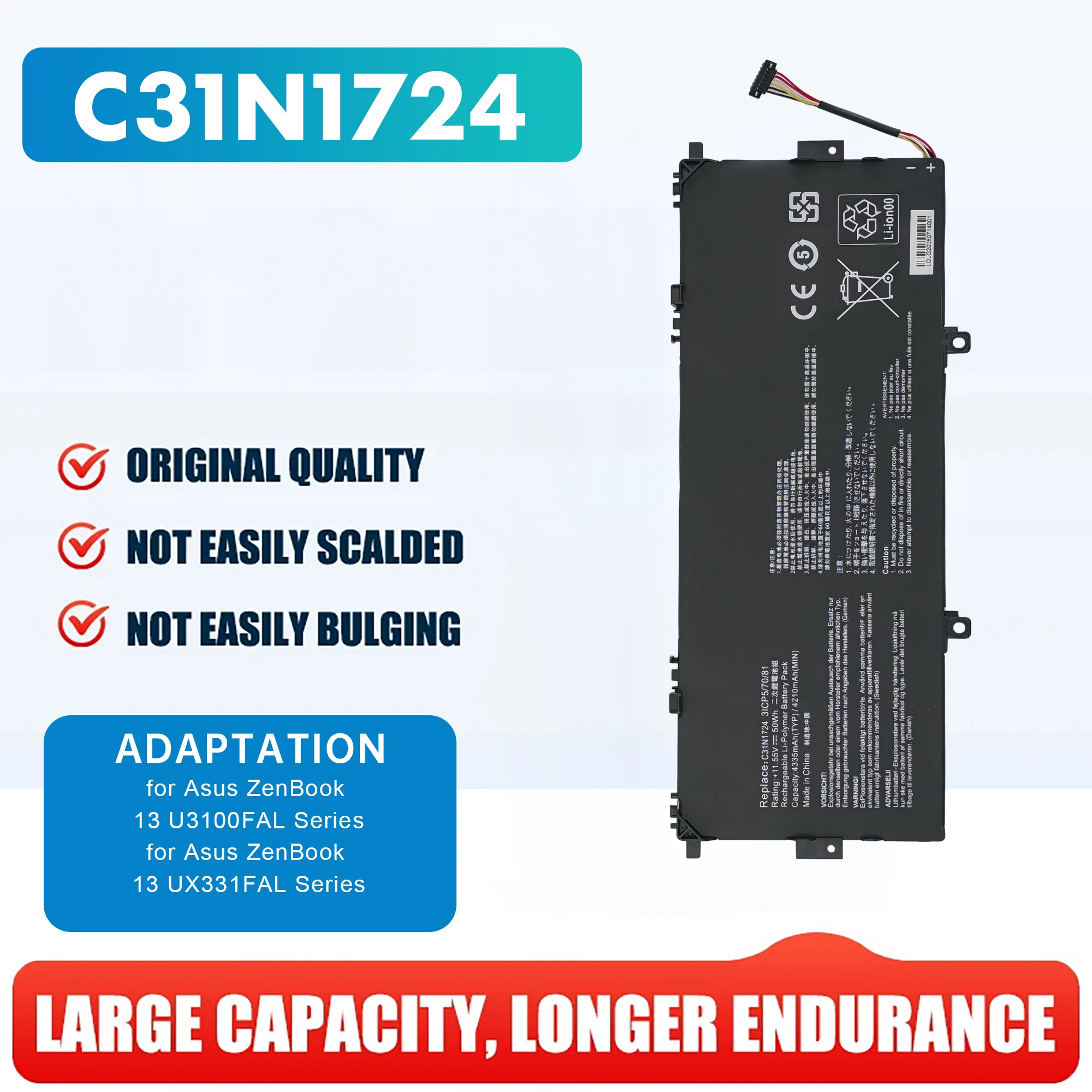 C31N1724 for ASUS ZenBook 13 UX331FA UX331FAL UX331U UX331UAL UX331UN U3100FAL 11.55V 50WH