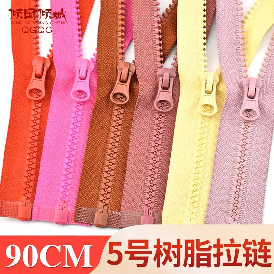 90cm 5# Open-end Auto Lock Resin Zipper For Sewing Jackets Coat Down Red Teeth Zippers Zip For Sewing DIY Garment Accessories