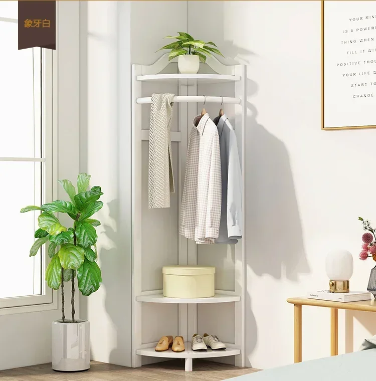 Corner Solid Wood Hanger Coat Rack Floor Hanger Bedroom Space Saving Corner Shelf Light Luxury Clothes Hanger